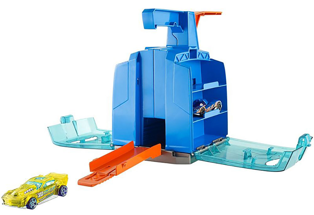 Hot Wheels Launch Case Toy Car Track - Portable Storage For 6 Cars With Slam Launcher & 2 Vehicles