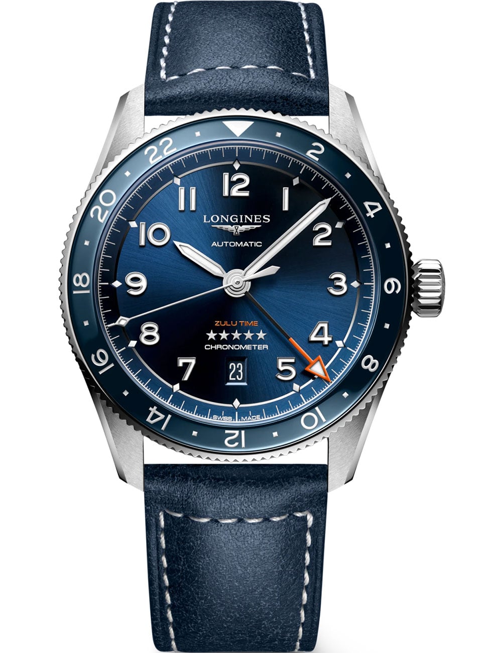 Longines Spirit Zulu Time Blue Dial Leather Strap Men's Watch L3.812.4.93.2 L3.812.4.93.2