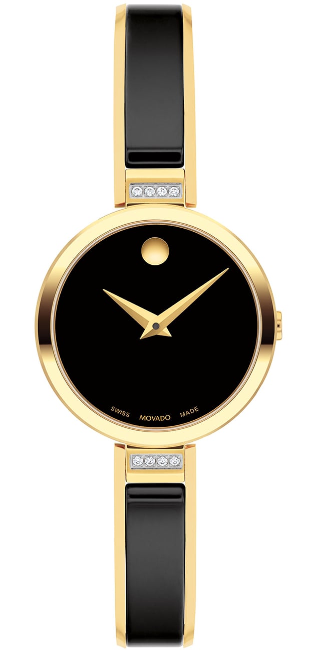 Movado Women's Moda Swiss Quartz Black Ceramic Yellow Pvd Bangle Watch 24mm - Two Tone