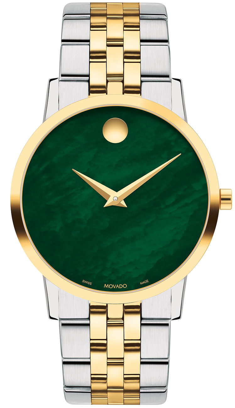 Movado Museum Classic Green MOP Dial TwoTone PVD SS Watch 0607631