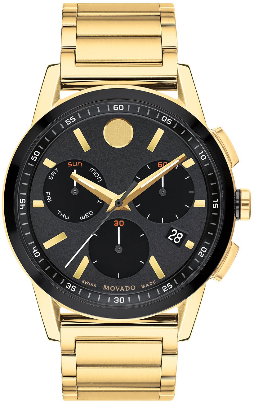Movado Museum Sport Black Dial PVD Gold Stainless Steel Watch 0607803
