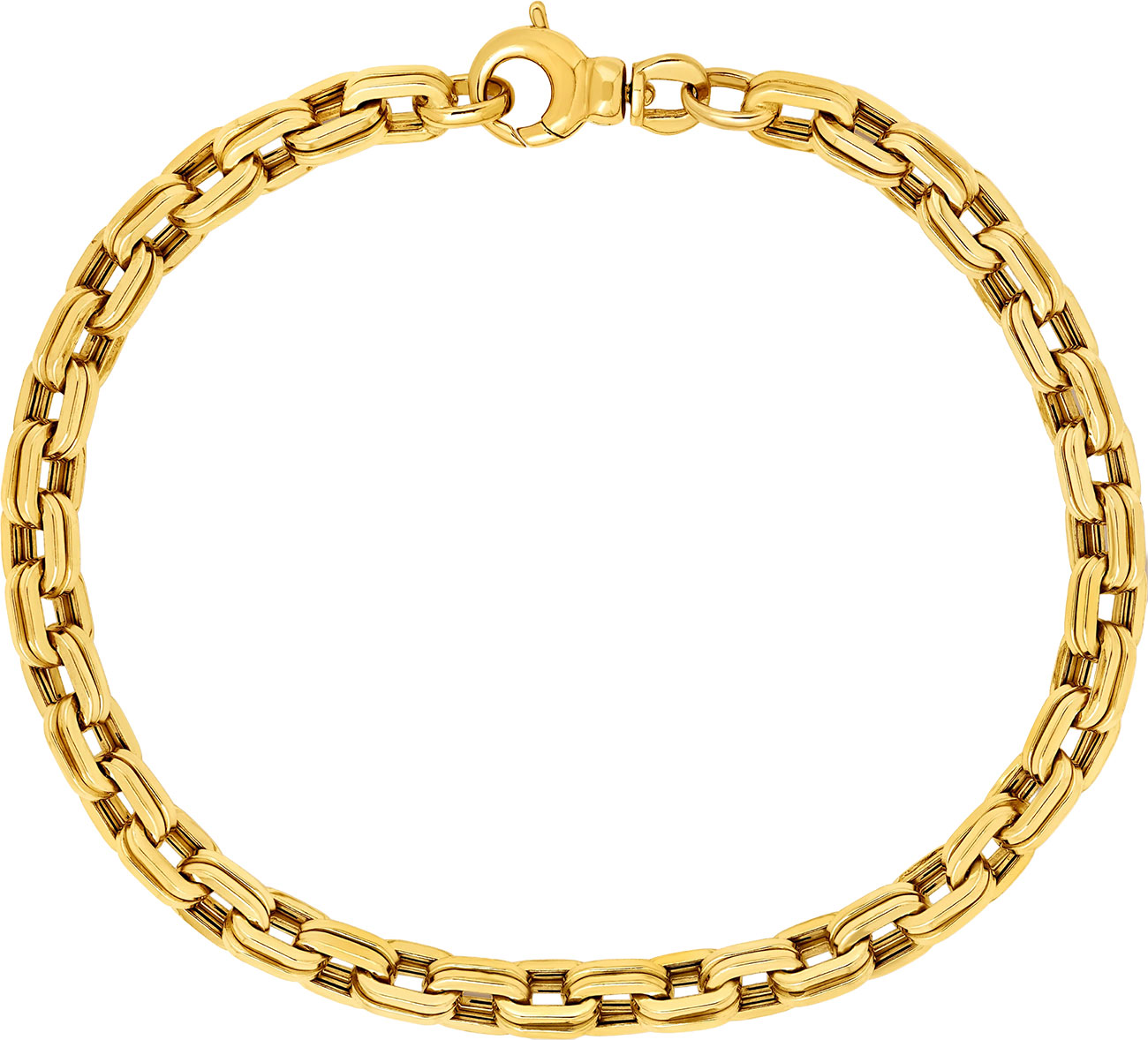 Roberto Coin Designer Gold Ridged Square Link Chain Bracelet in 18K Yellow Gold