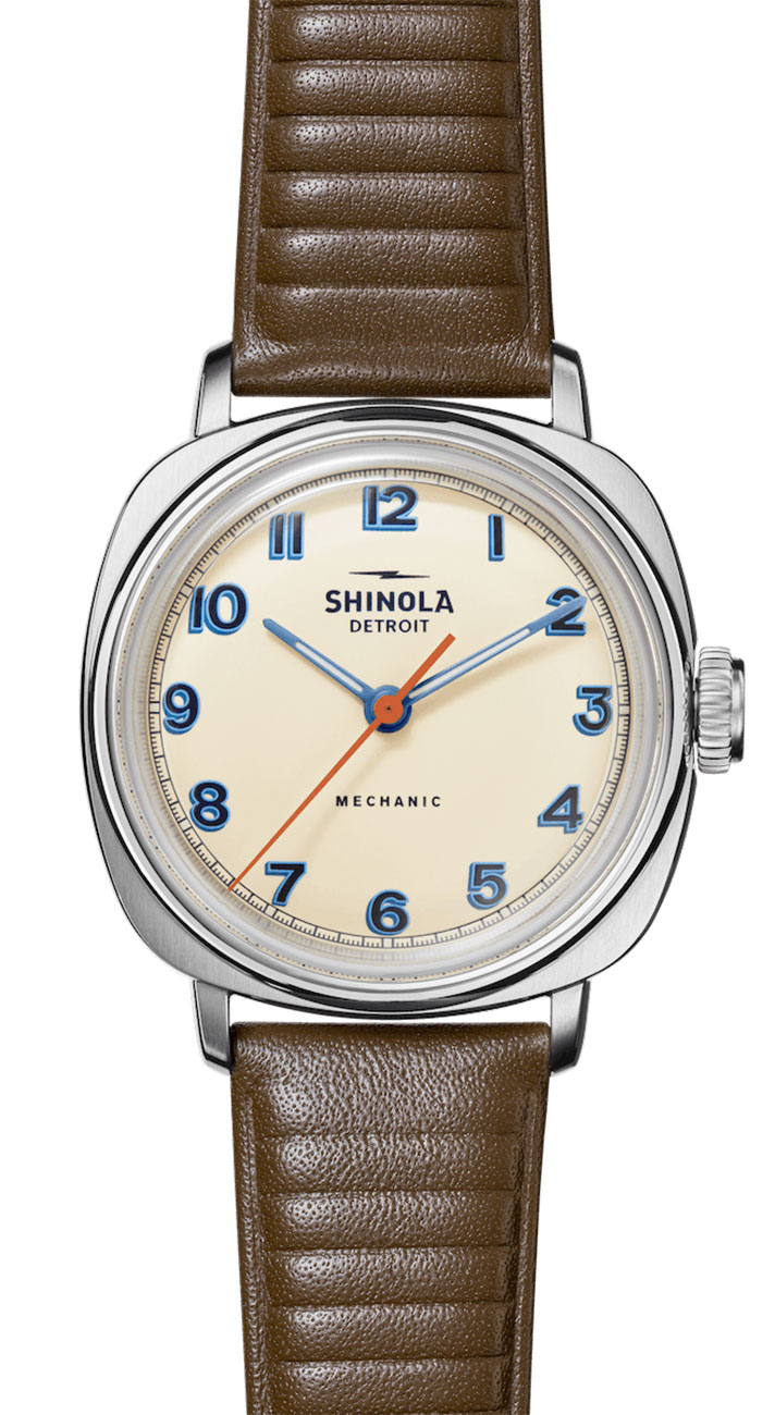 Shinola The Mechanic Cream Dial Ridged Leather Watch S0120250586