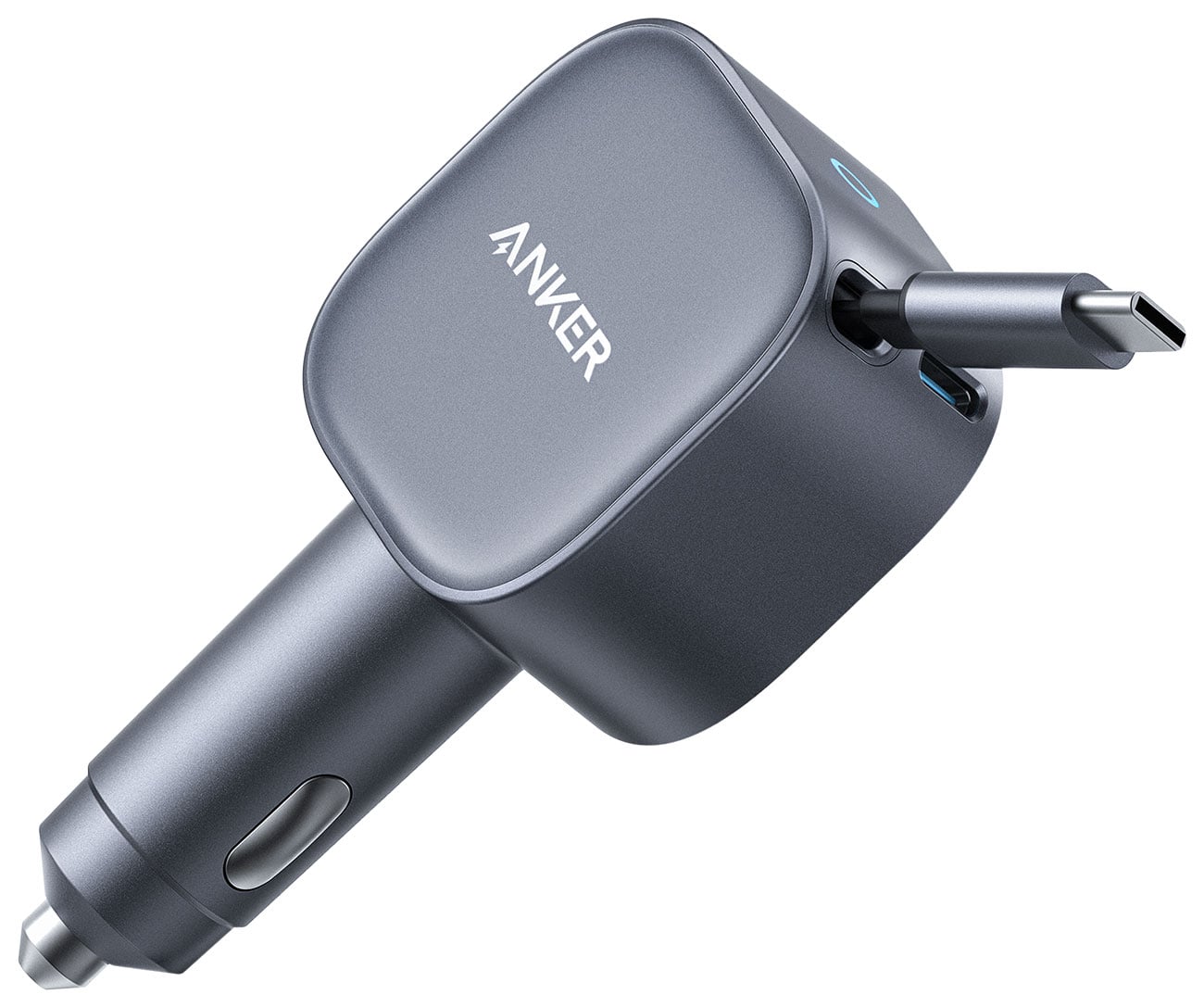 Anker Nano Car Charger (75W, USB-C Port, Built-In Retractable USB-C Cable) in Black