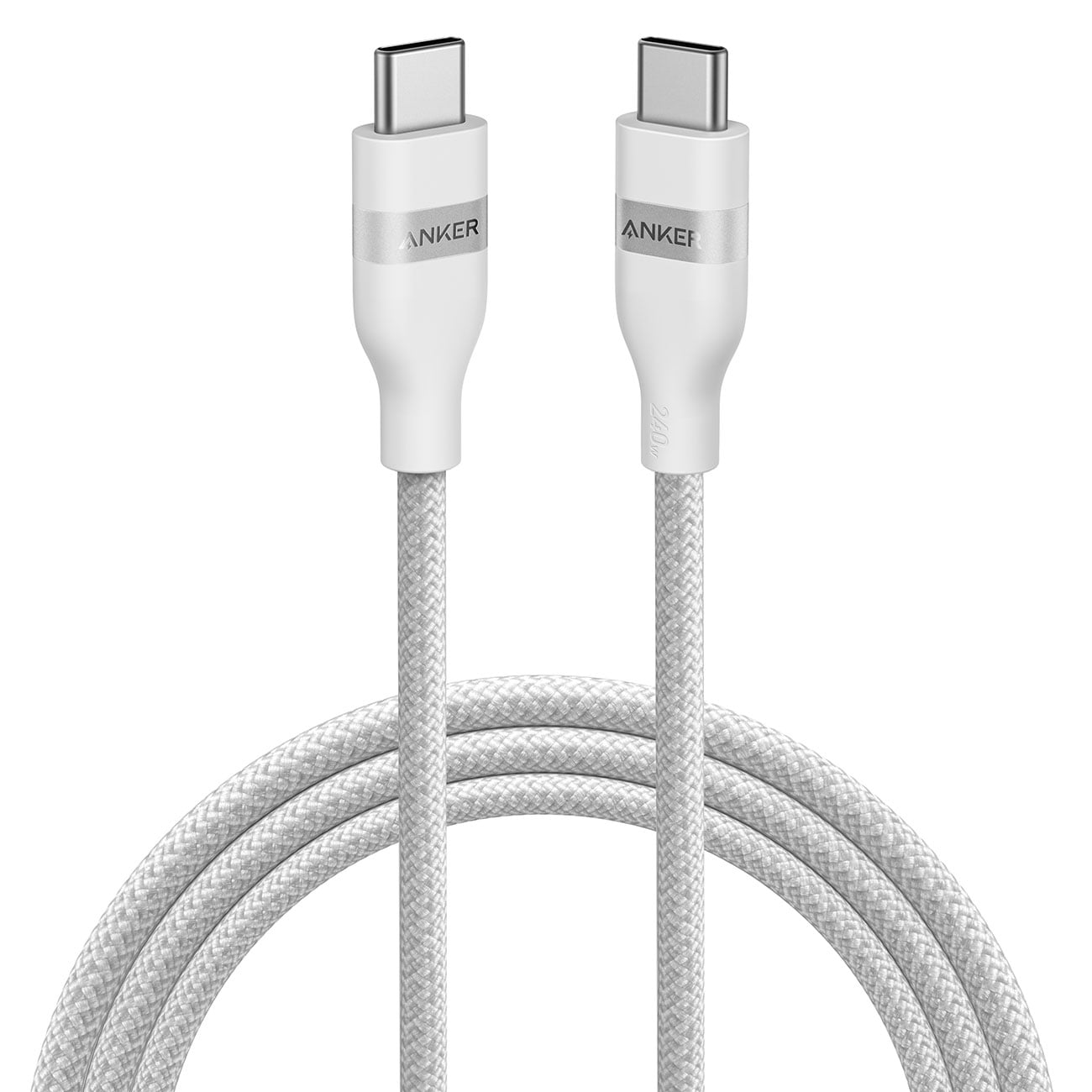 Anker USB-C to USB-C Cable (6 ft, 240W, Upcycled-Braided) in White
