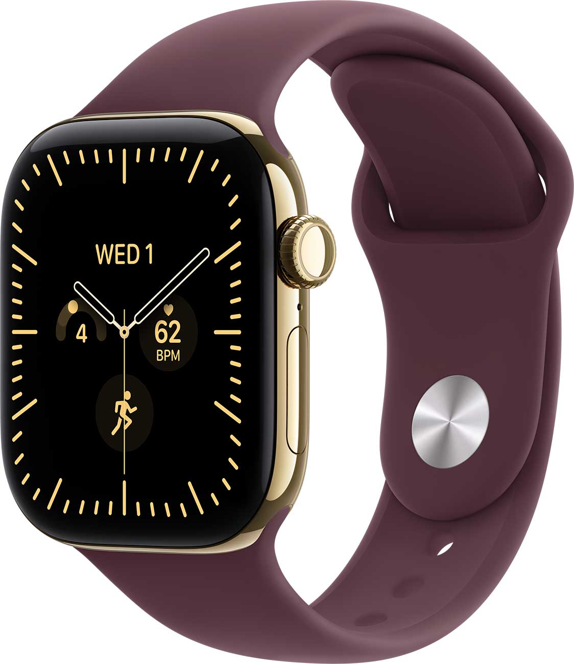 Apple Watch Series 12 GPS + Cellular 42mm Radiant Gold Titanium Case with Burgundy Sport Band - M/L | Smartwatch