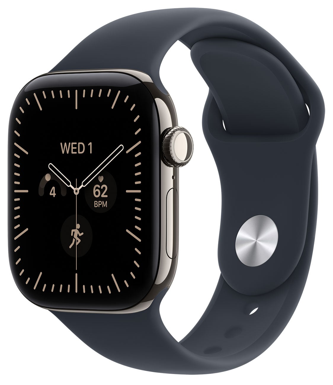 Apple Watch Series 12 GPS + Cellular 42mm Natural Titanium Case with S/M Navy Blue Sport Band