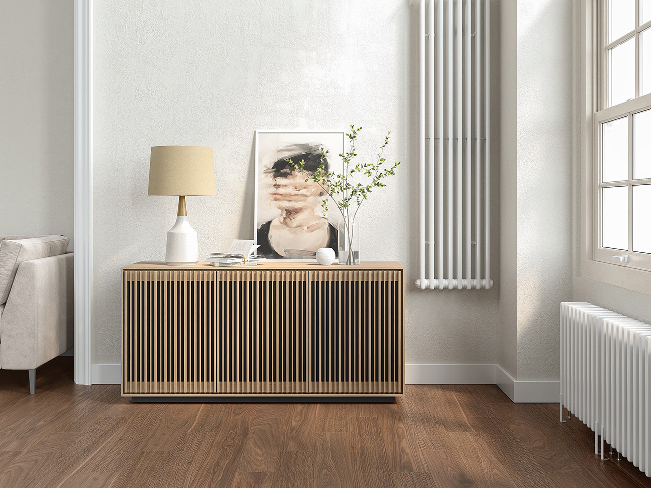 BDI Profile Media Storage Console in Washed Oak - 8477 WOK