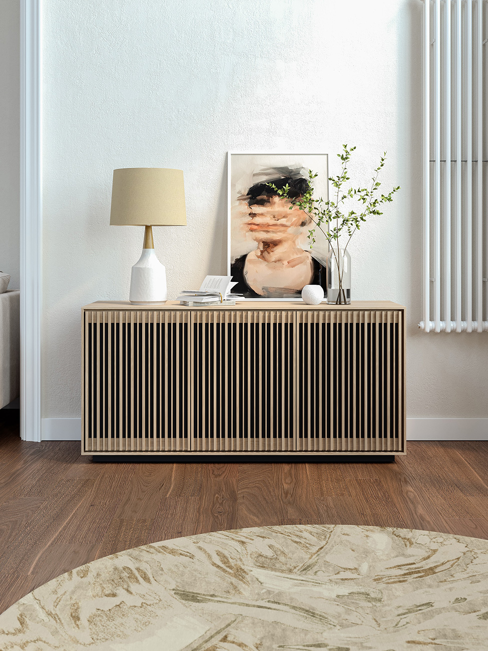 BDI Profile Media Storage Console in Washed Oak - 8477 WOK