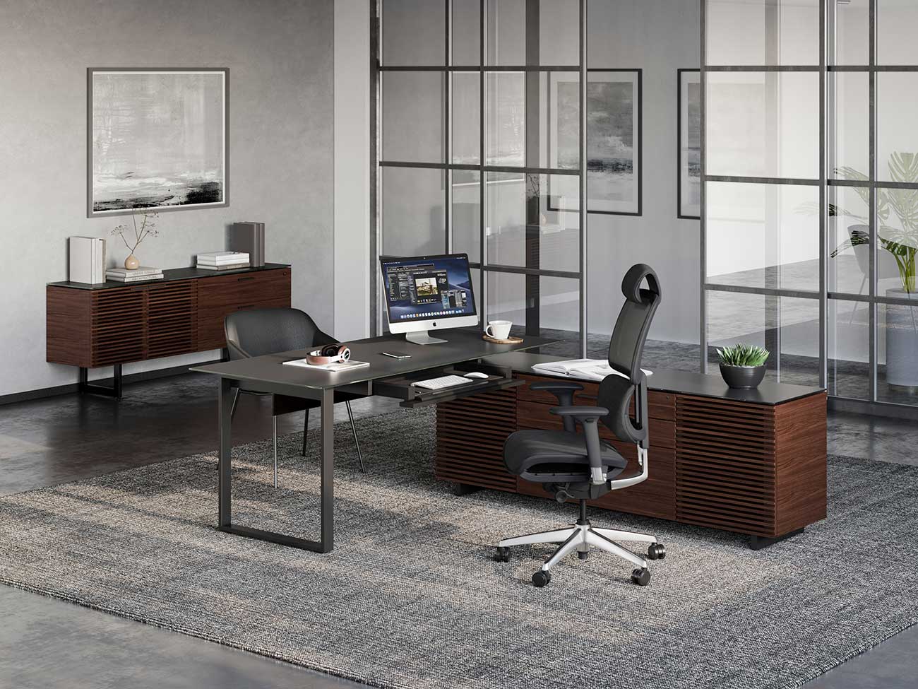 BDI Corridor Modern L-Shaped Executive Desk in Chocolate