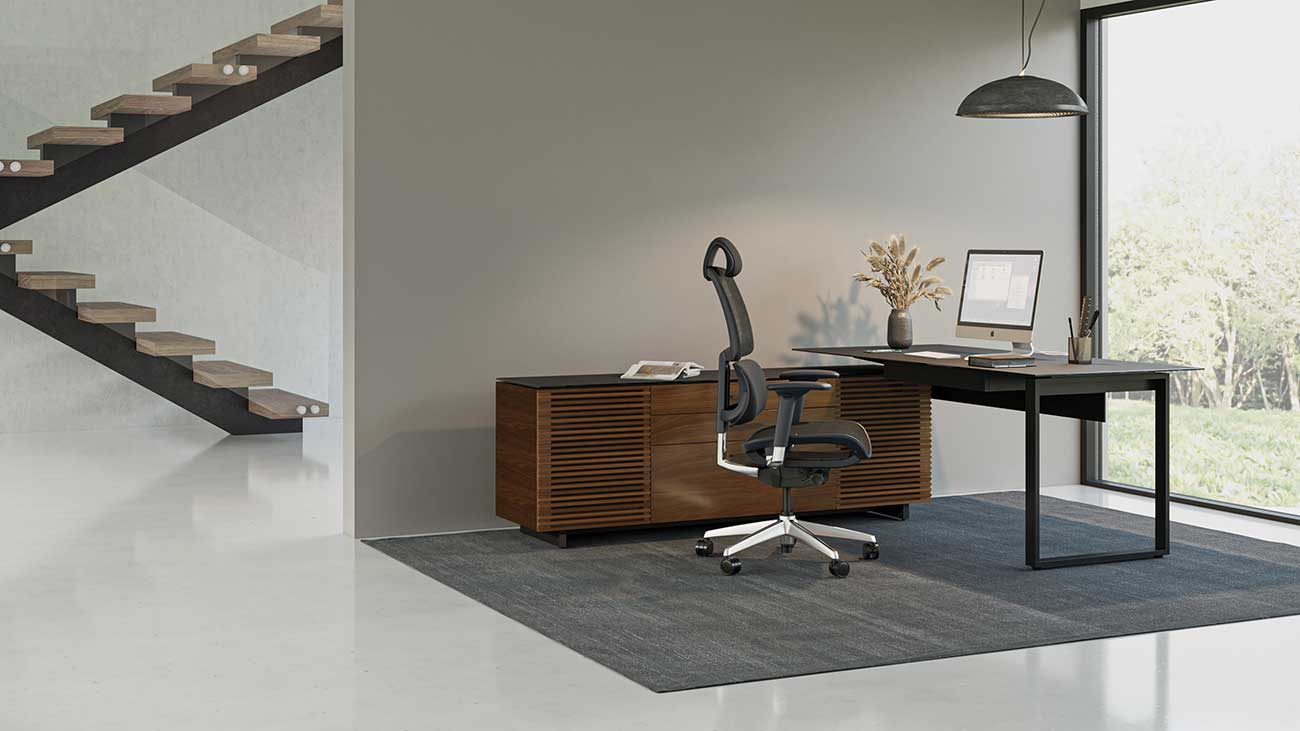 BDI Corridor Modern L-Shaped Executive Desk in Natural Wal - 6531 WL