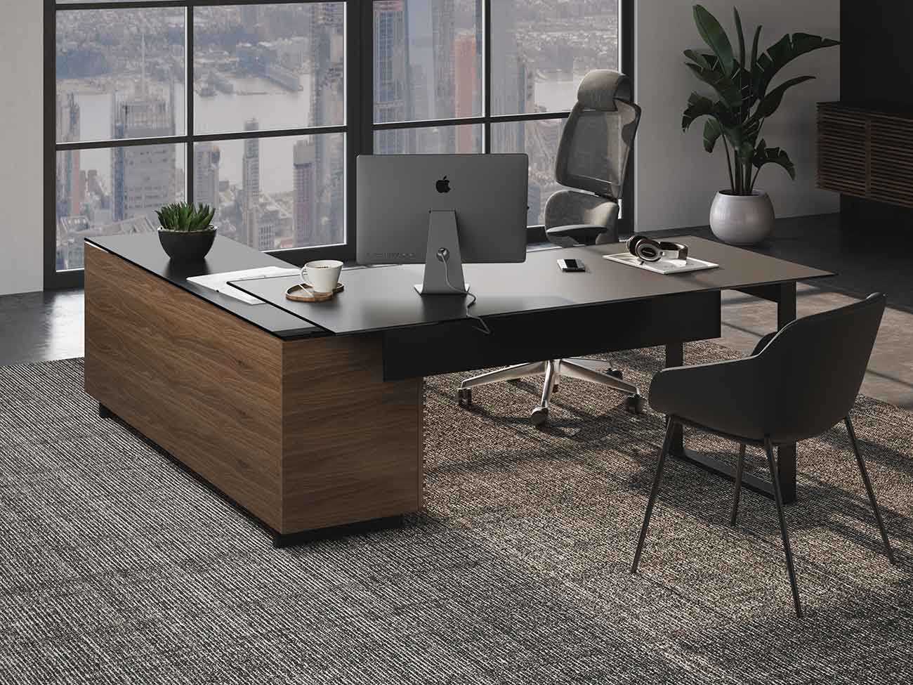BDI Corridor Modern L-Shaped Executive Desk in Natural Wal - 6531 WL