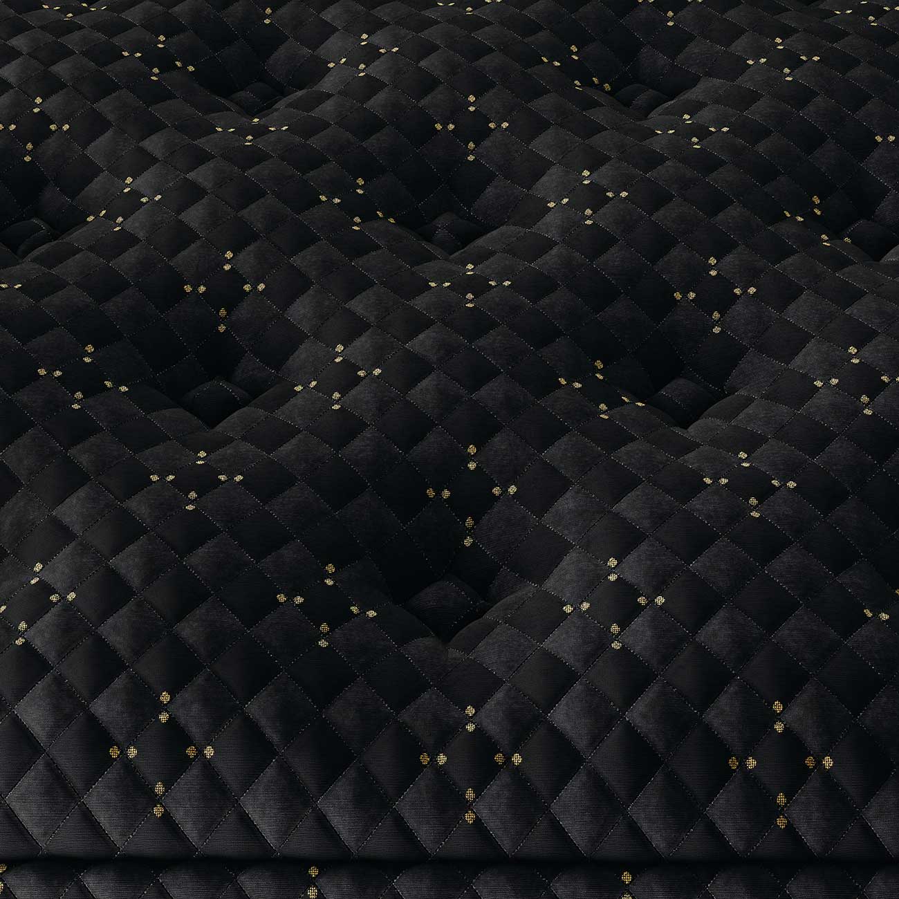 Cross-sectional view of the mattress components with key features highlighted: advanced support, memory foam, and pocketed coil layers.