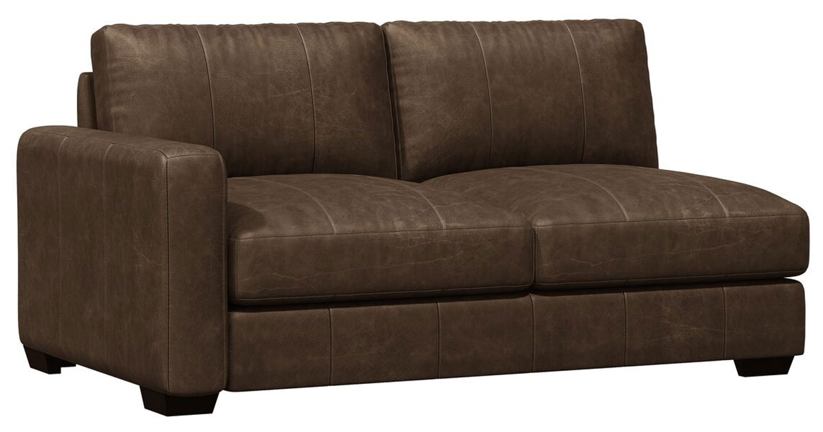 Bernhardt Left Arm Loveseat Dawkins in Brown Leather Finish