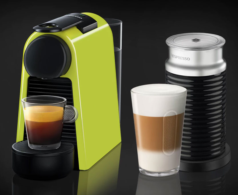Nespresso Lime Green Essenza Mini Espresso Machine Bundle EN85LAE