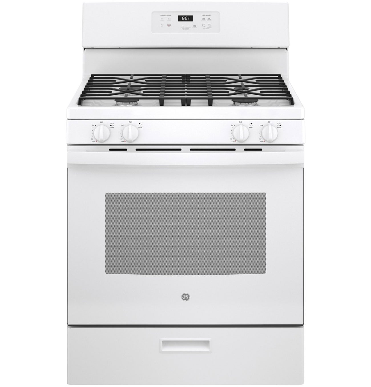 Ge Appliances JGBS61DPWW 30" Free-Standing Gas Range with Continuous Grates, 13,000-Btu Burner, Sealed Cooktop Burners, Black Matte Steel Grates,
