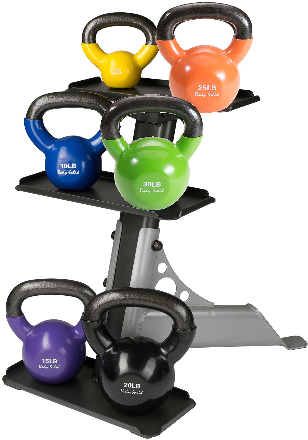 Body-Solid 5-30 lb. Vinyl Dipped Kettlebell Set With Rack