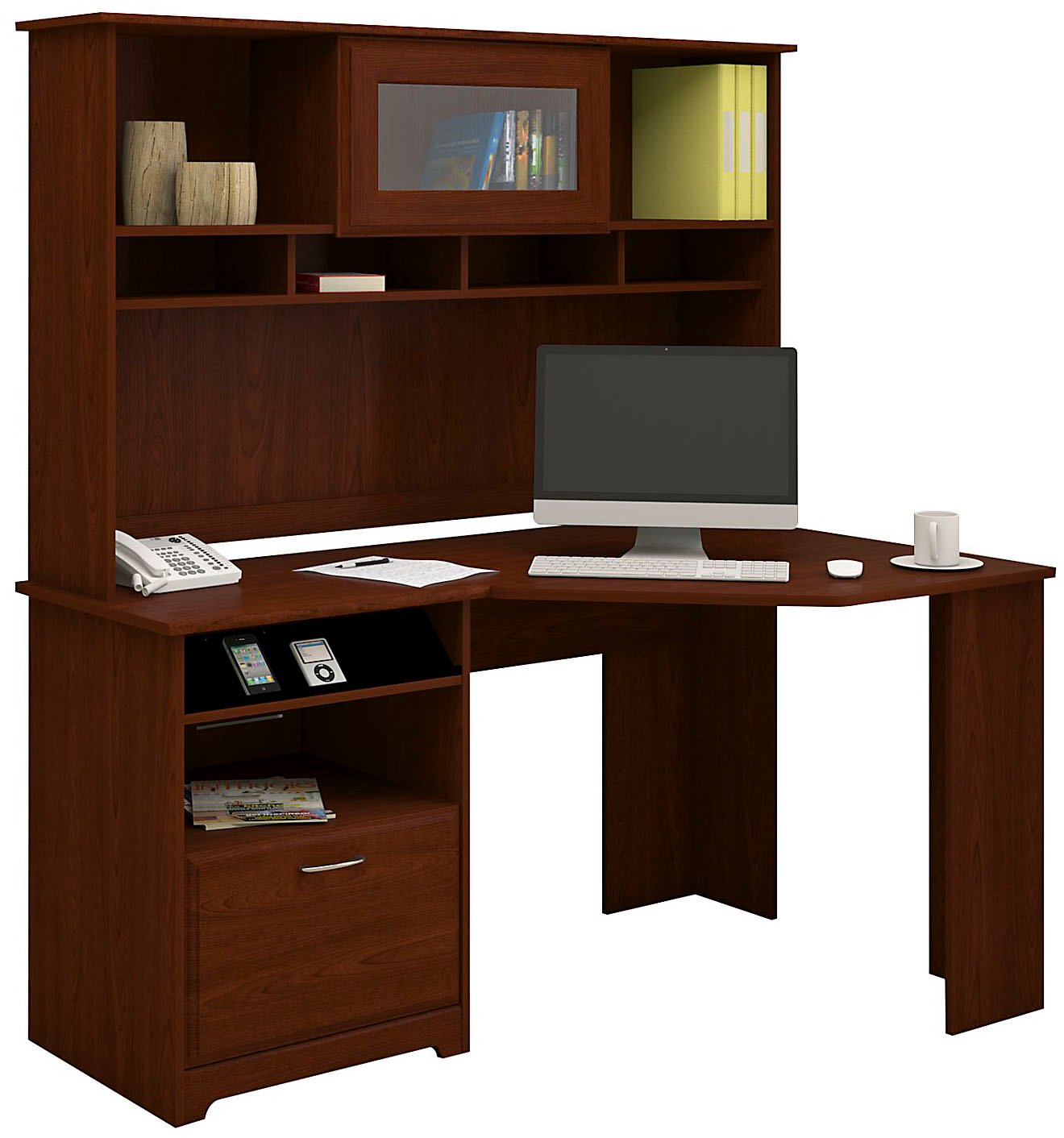 Bush Furniture Cherry Corner Desk With Hutch CAB008HVC