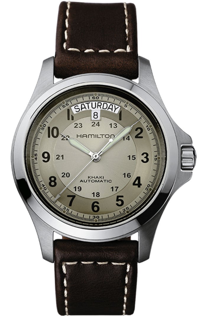 Hamilton Khaki Field King Auto Beige Dial Leather Strap Men's Watch H64455523 H64455523