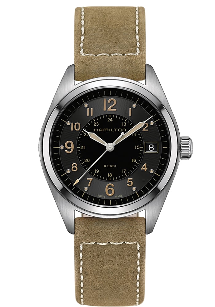Hamilton Khaki Field Quartz Black Dial Leather Strap Men's Watch H68551833 H68551833