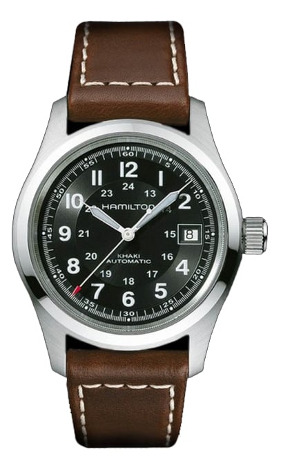 Hamilton Khaki Field Auto 38MM Black Dial Leather Strap Men's Watch H70455533 H70455533