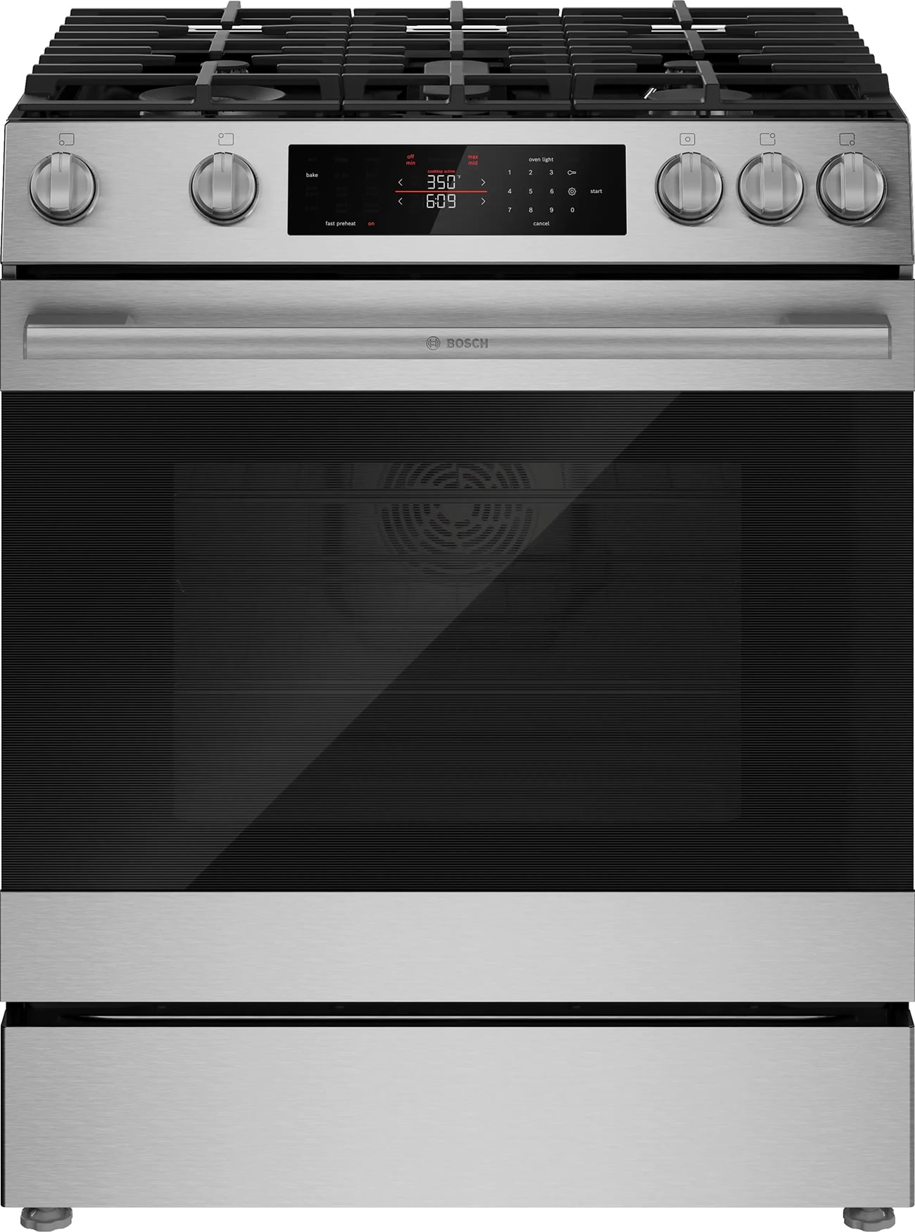 Bosch 300 Series Slide-In Gas Range 30-Inch Wide in Stainless Steel