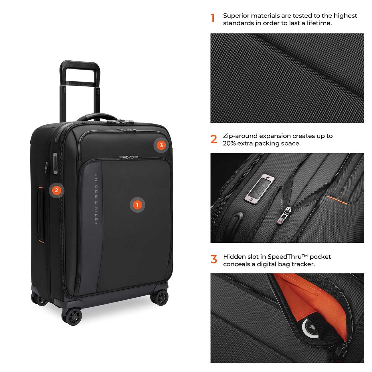 Briggs & Riley ZDX Medium Expandable Spinner in Black