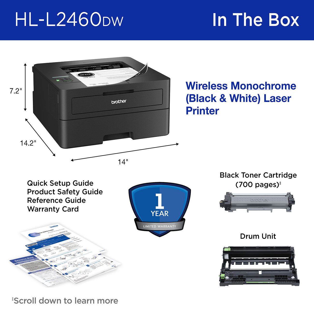 Brother HL-L2460DW Compact Laser Monochrome Printer | Abt