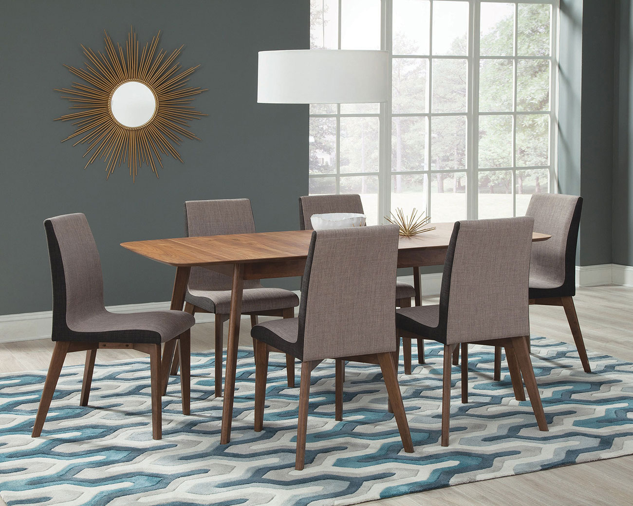 Coaster Furniture Redbridge 7-Piece Dining Room Set in Natural Walnut and Grey Finish - 106591-S7