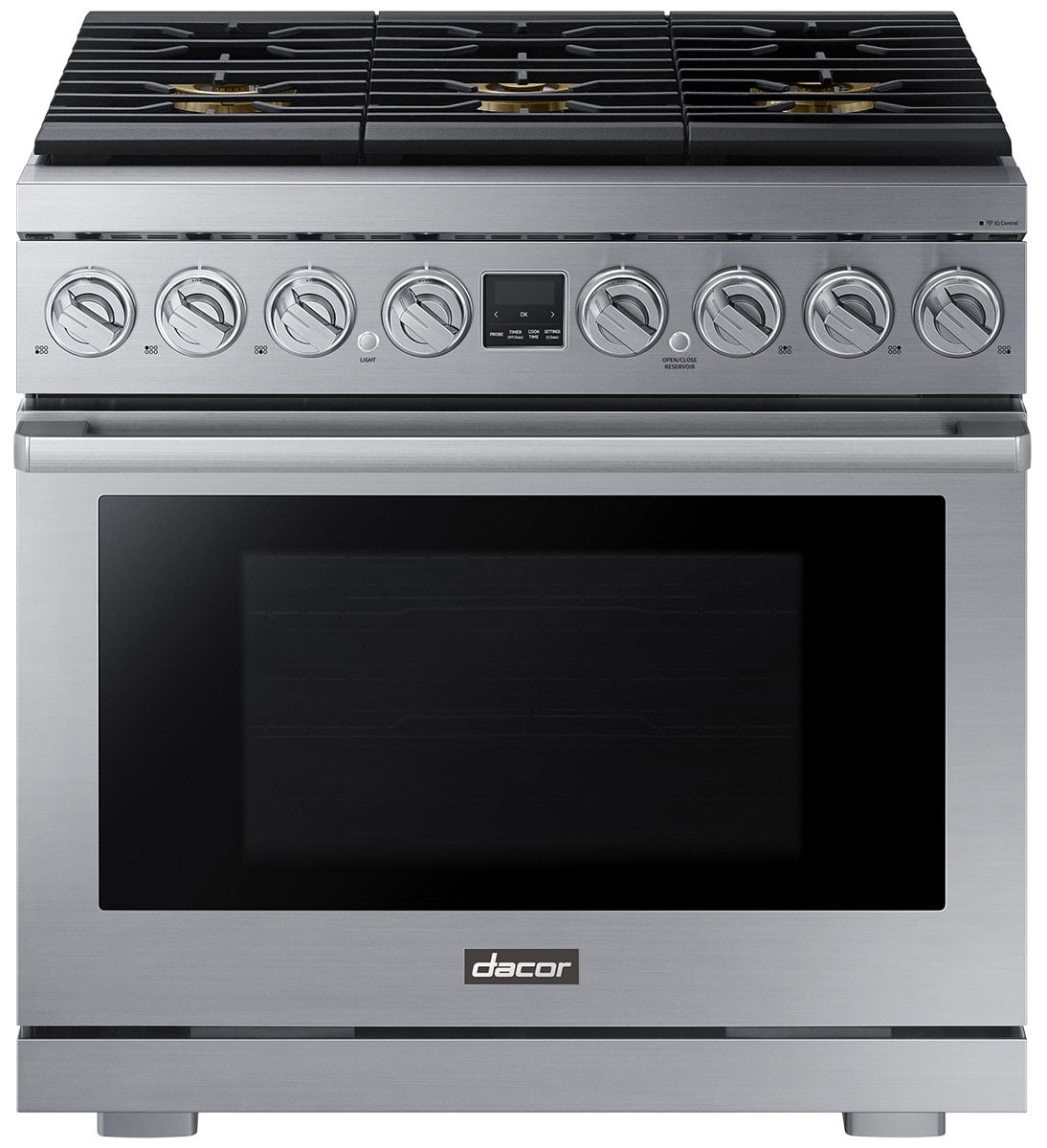 Dacor DOP36T86DLS 36 inch Transitional Dual Fuel Range with 6 Burners, 6.3 cu. ft. Capacity, Steam-Assist, Dual Four-Part Pure Convection, Self-Clean, in Silver Stainless