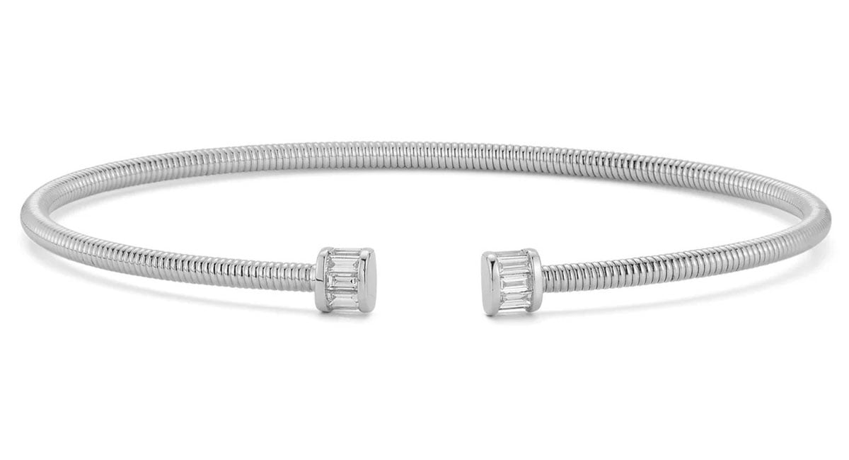 Dana Rebecca Designs Sadie Pearl Channel Set Baguette Flexi Cuff, Size 7" in 14K White Gold