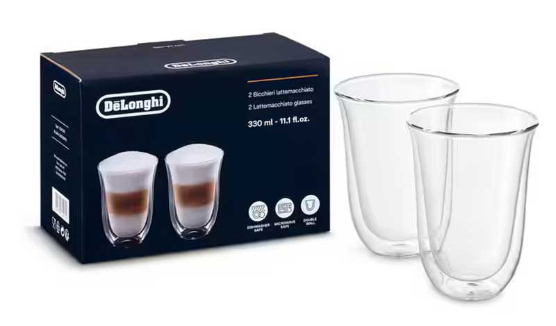 DeLonghi 11 Fl Oz Double Wall Glass Macchiato Cups Pair