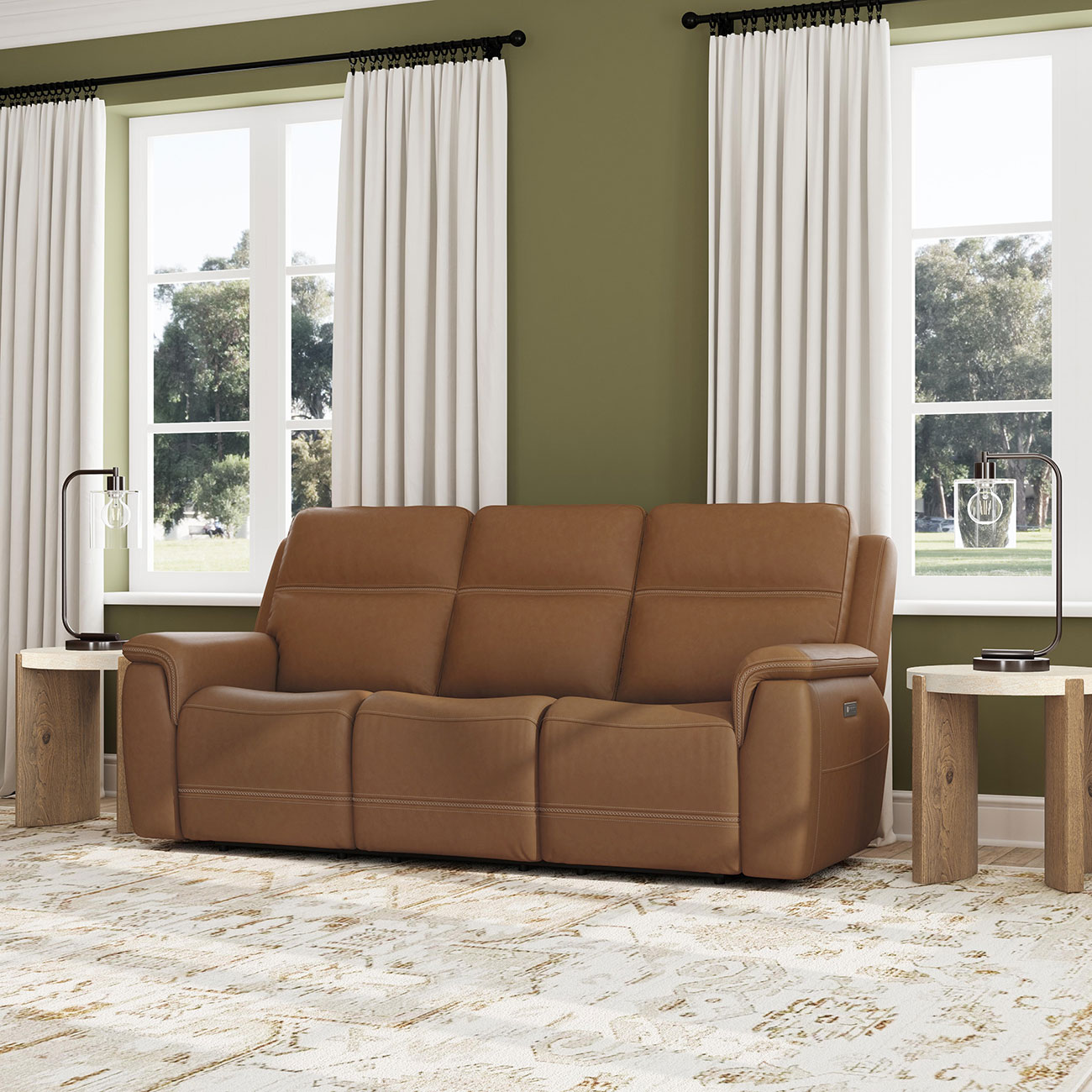 Flexsteel Sawyer Power Reclining Sofa in Harvest Leather