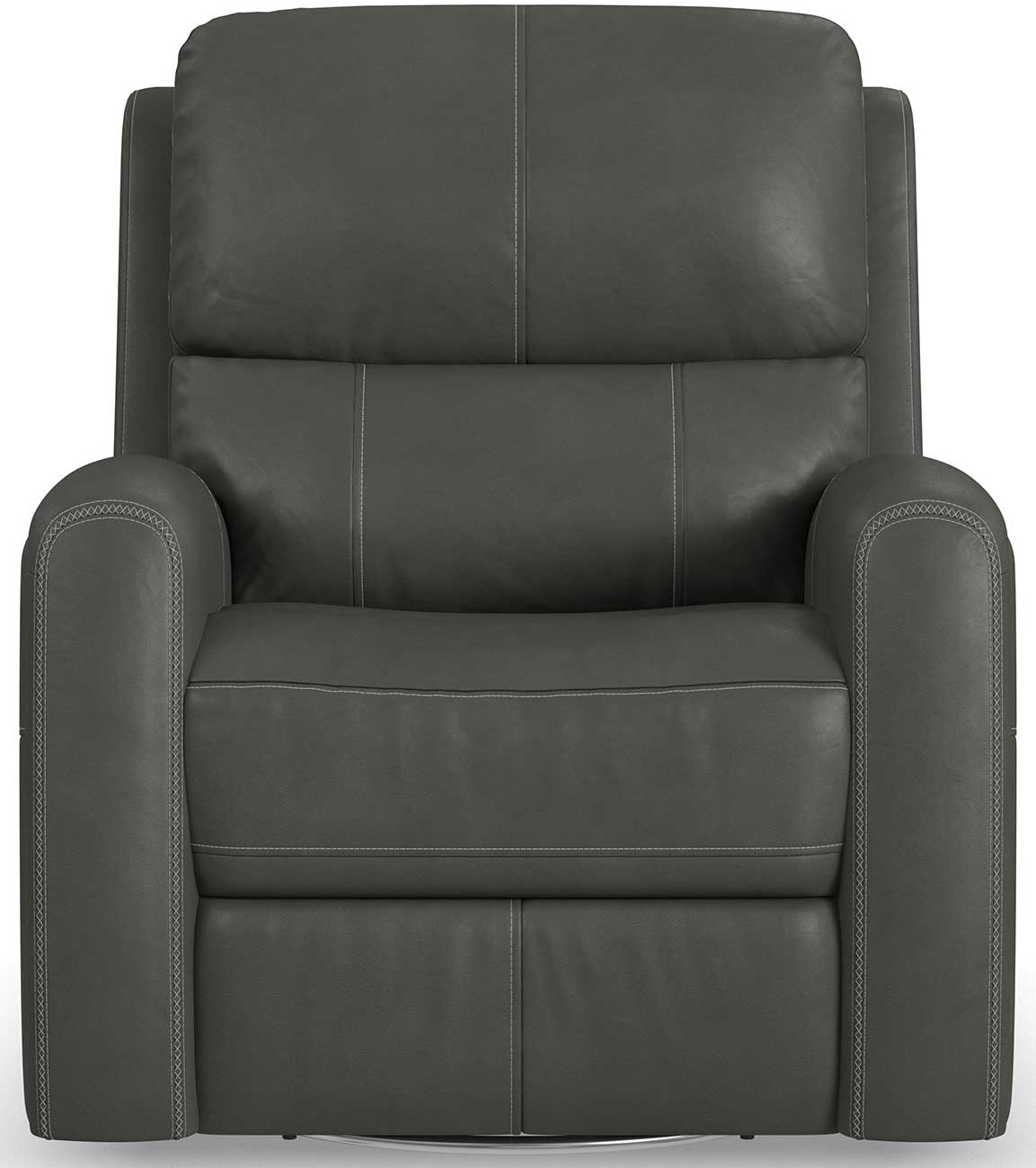 Gray leather recliner from the front