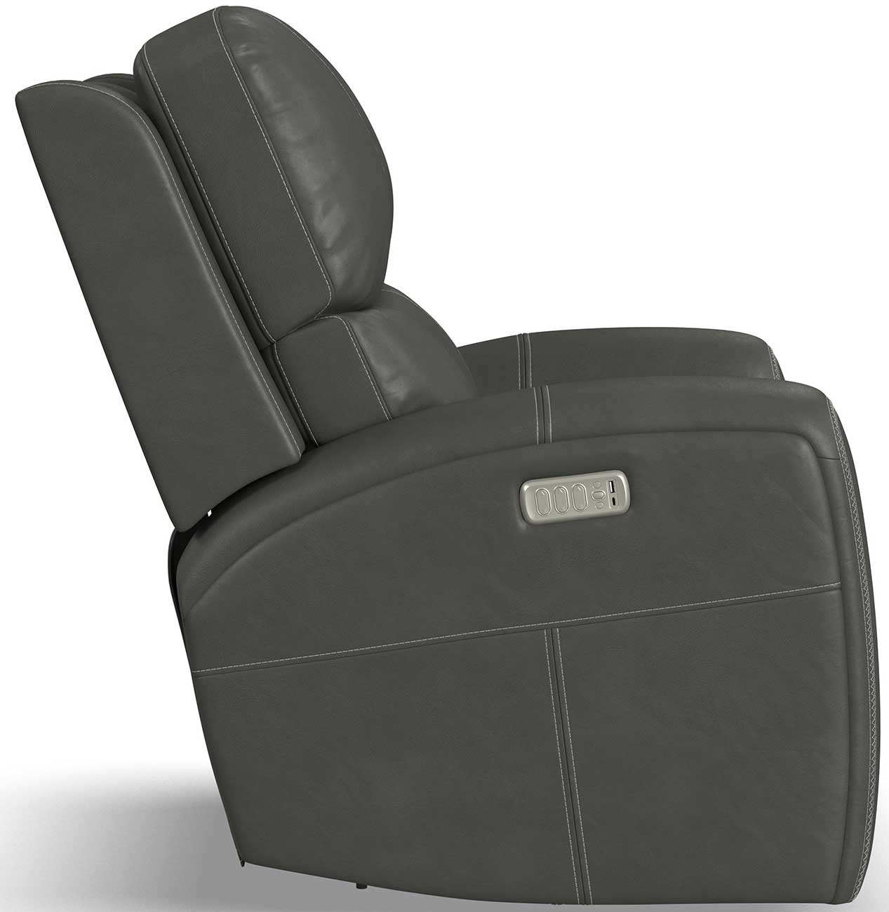 Gray leather recliner from the side