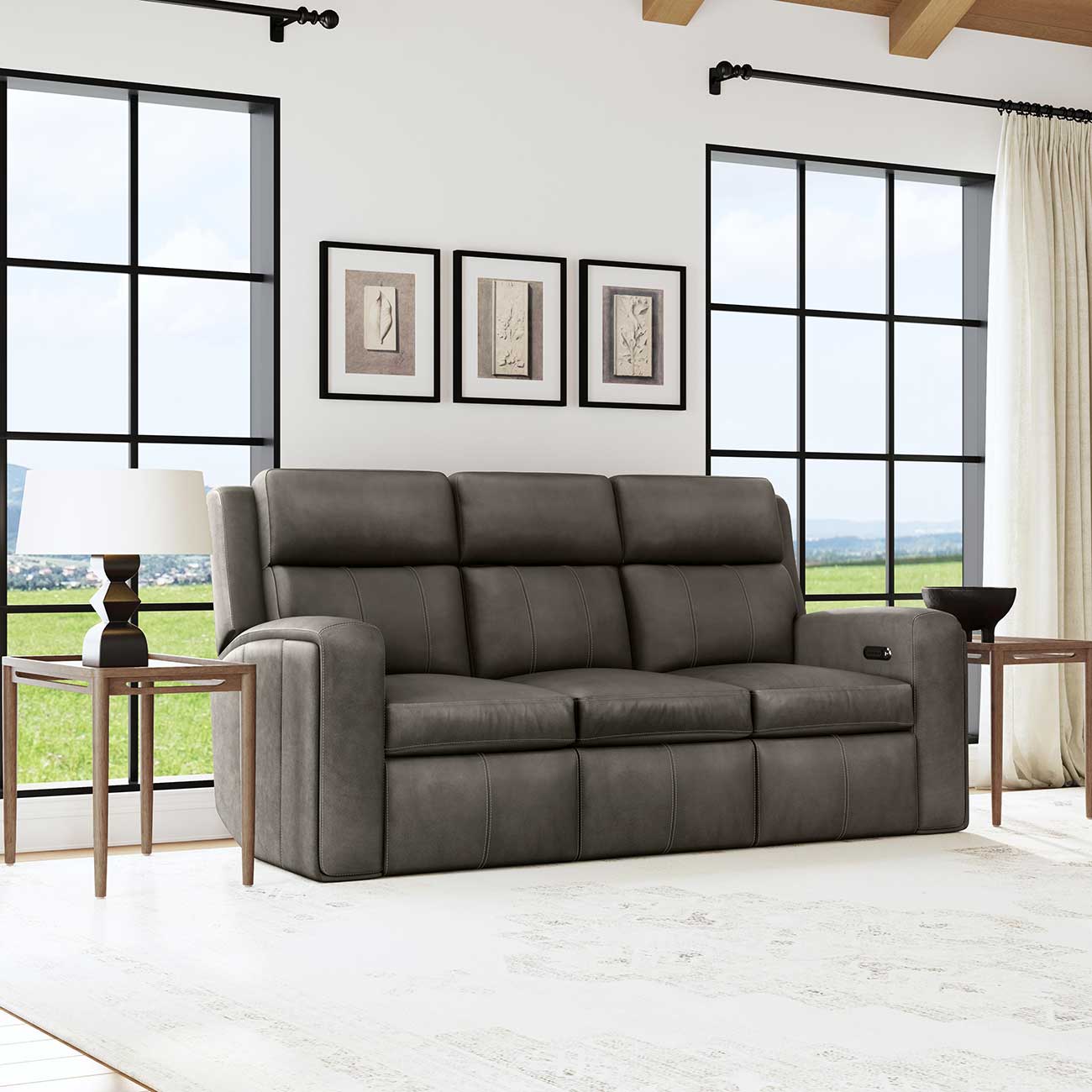 Flexsteel Wyatt Power Reclining Sofa w/PH, Gunmetal Leather