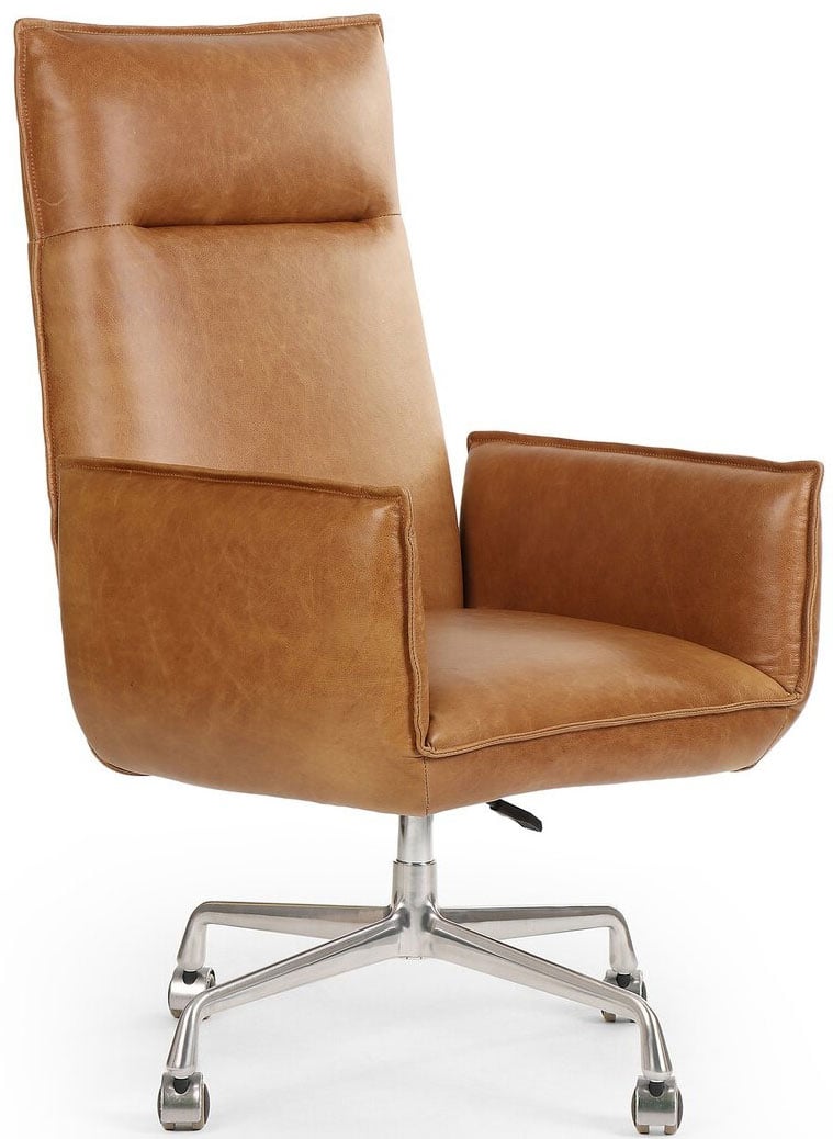 Leon Modern Classic Brown Leather Stainless Steel Executive Office Chair