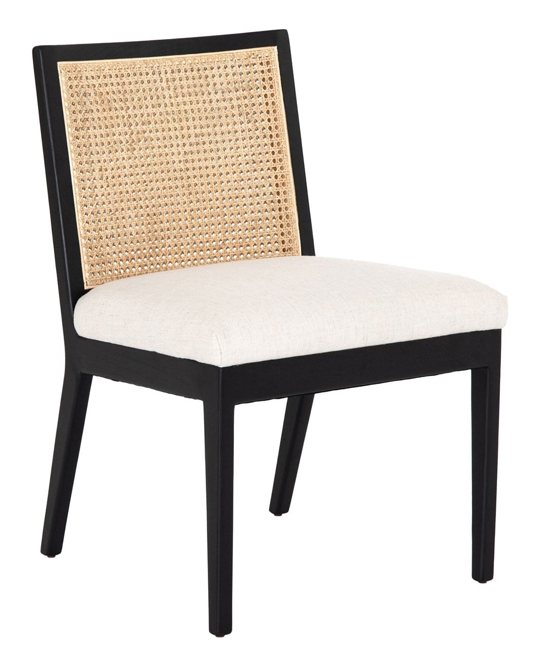 Annette Modern Classic Black Cane Wood Frame White Performance Dining Side Chair
