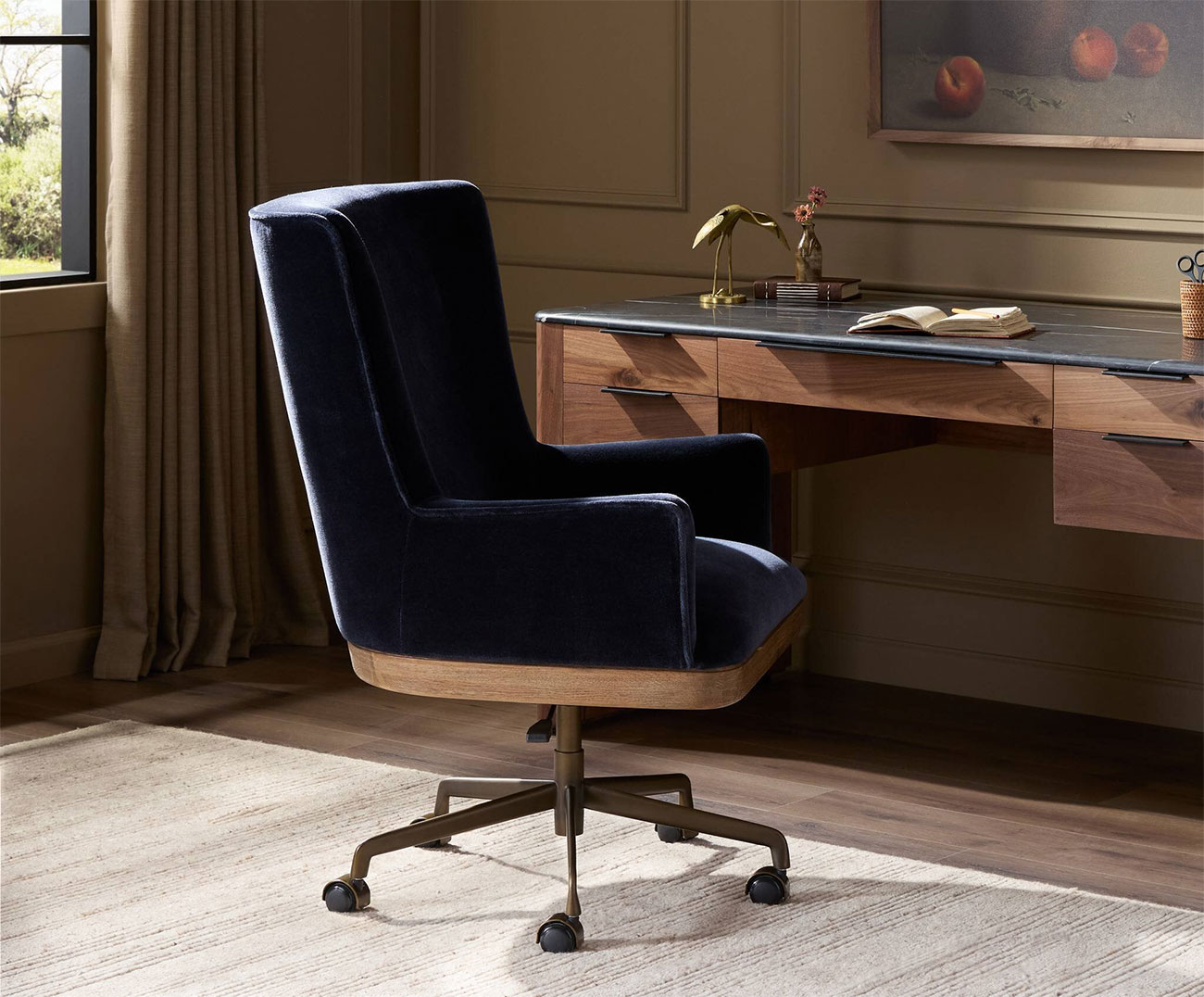 Four Hands Bernardo Desk Chair Monte Navy Fabric 250329001