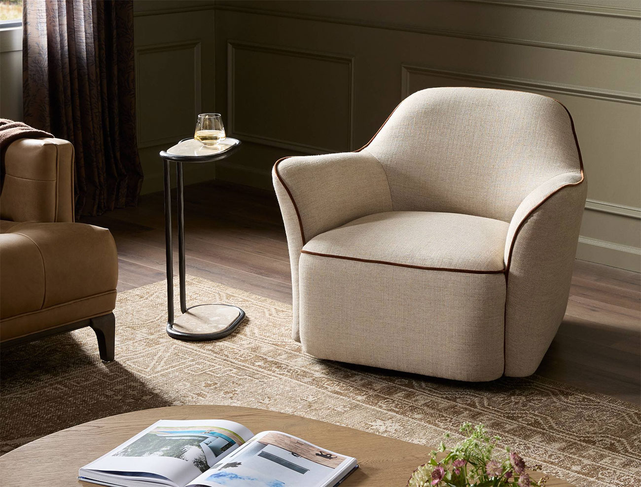 Four Hands Bethany Swivel Chair in Alcala Wheat Fabric - 250272-002