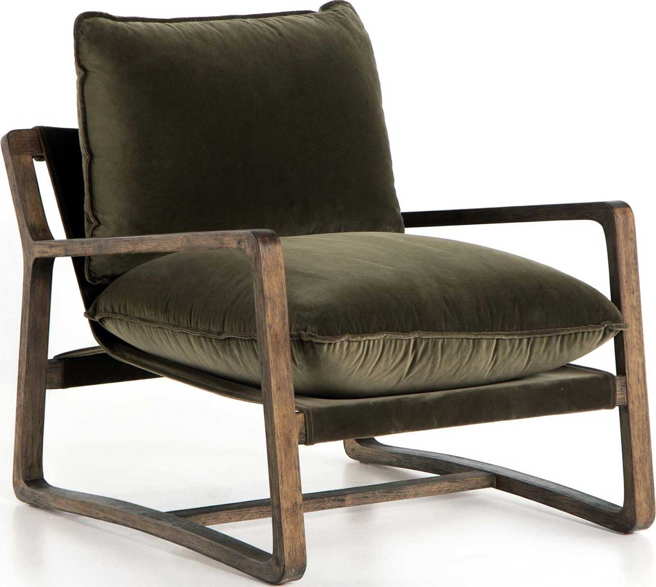 Ailyn Rustic Lodge Green Upholstered Brown Wood Occasional Arm Chair