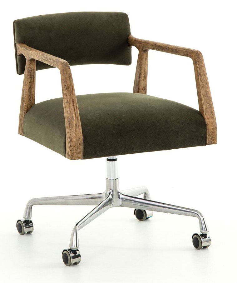 Pia Mid Century Modern Green Upholstered Velvet Swivel Office Chair