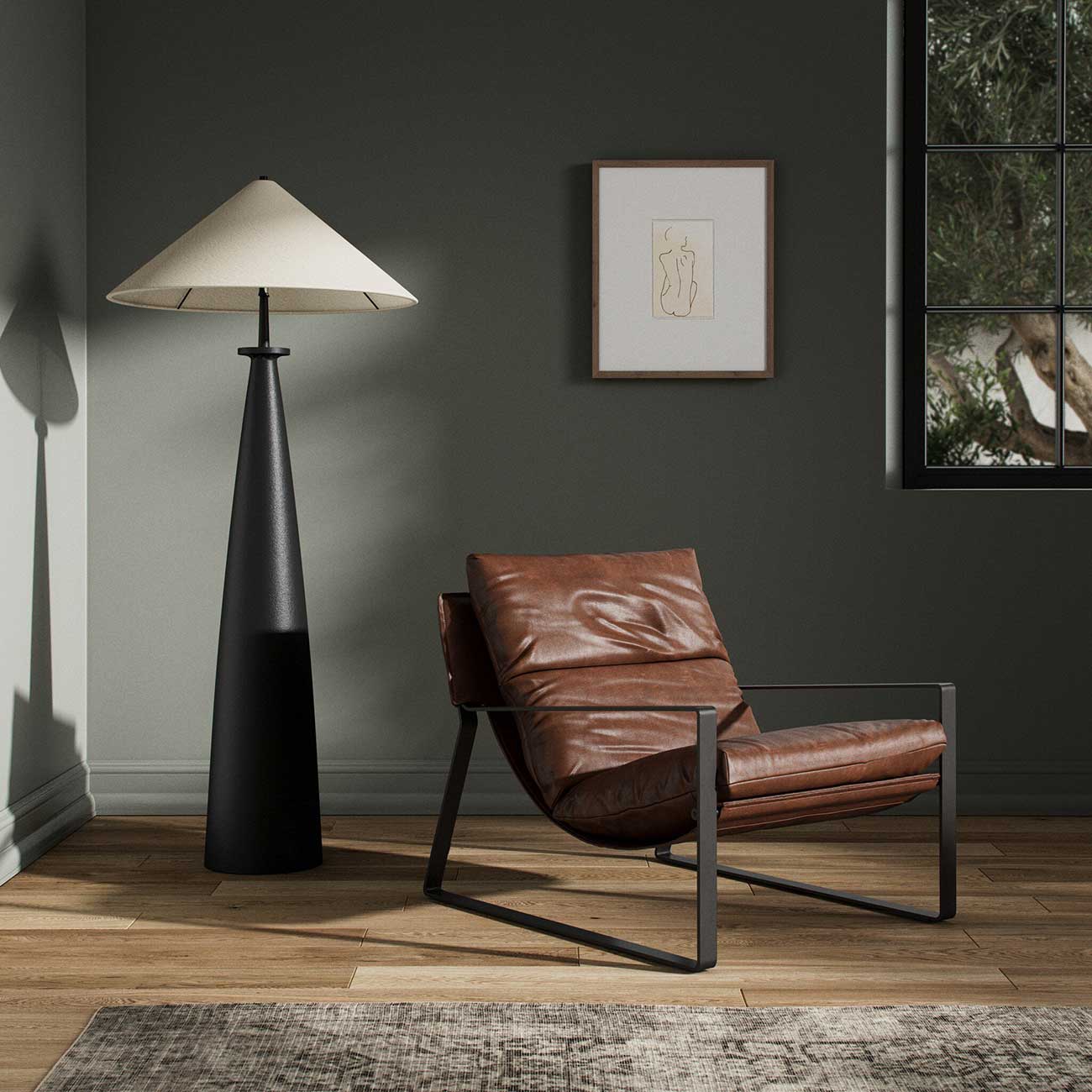 Four Hands Emmett Sling Chair in Dakota Tobacco Leather