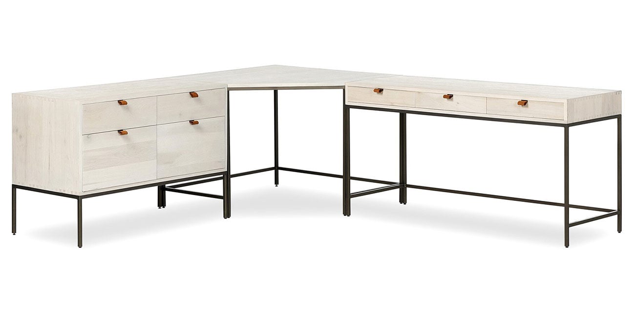 Four Hands Trey Wide Filing Cabinet Desk System in Dove Poplar