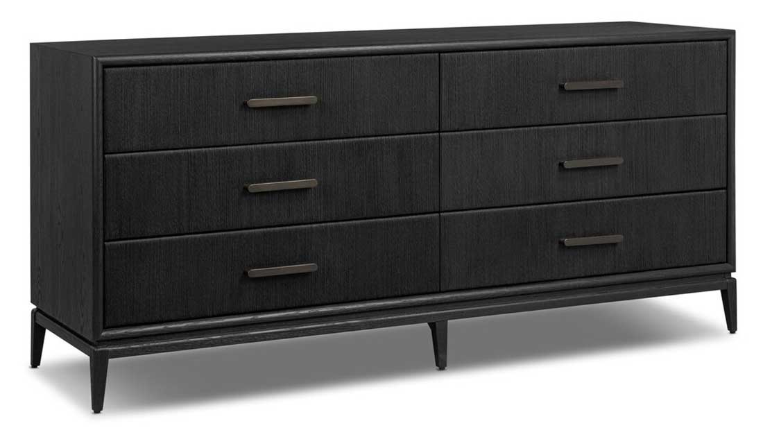 Four Hands Rosenell Dresser with 6 Drawers in Black Oak Veneer