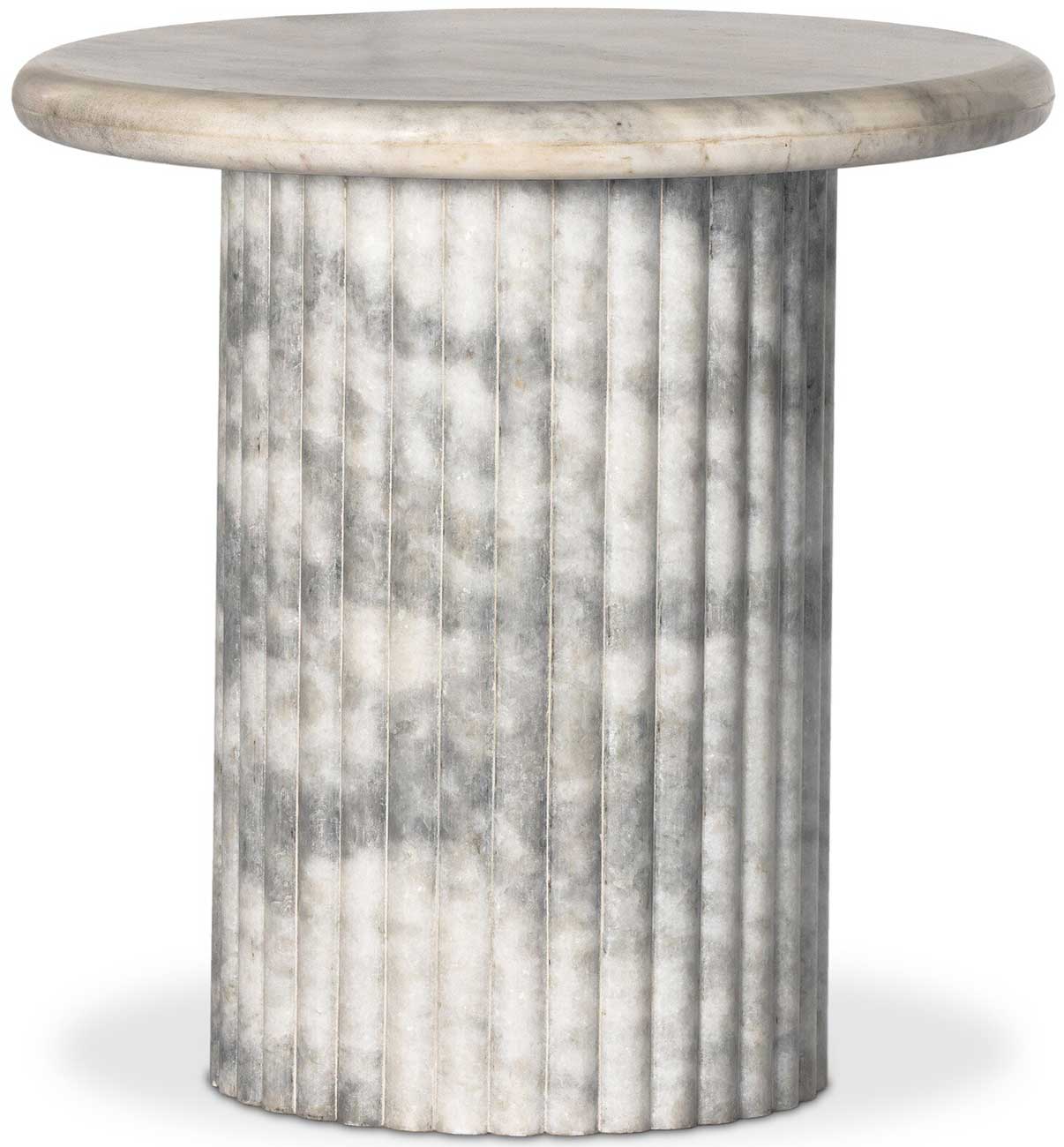 Denzel Modern Classic White Marble Round Pedestal Scalloped End Table