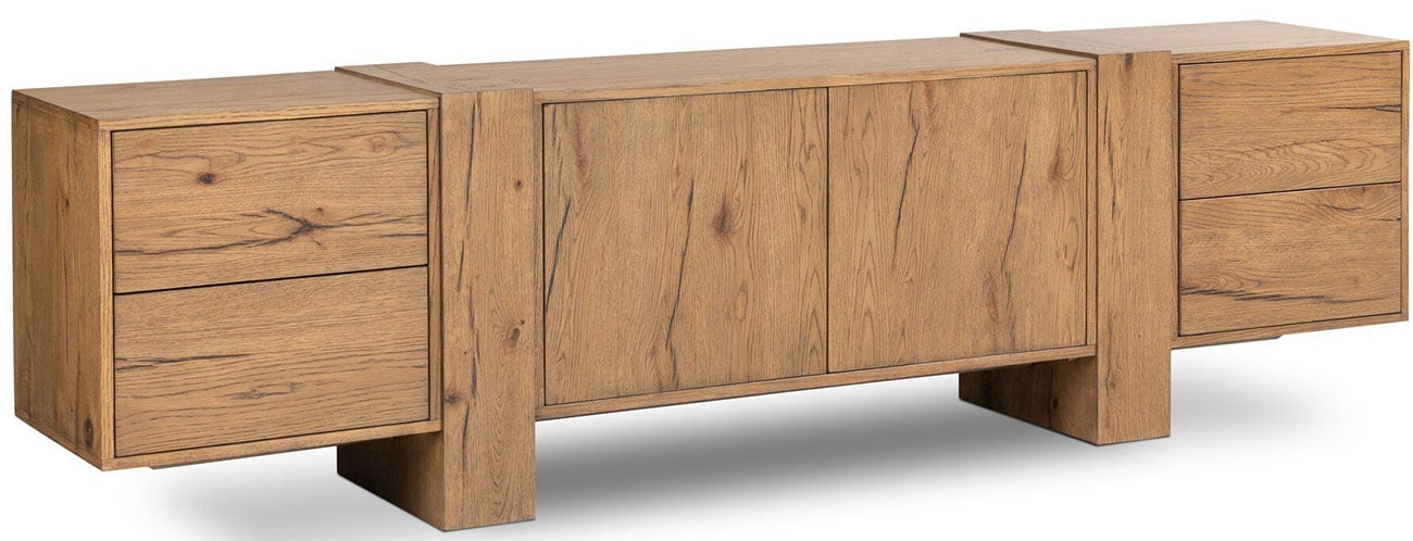 Four Hands Fisher Media Console in Rustic Amber Oak Veneer