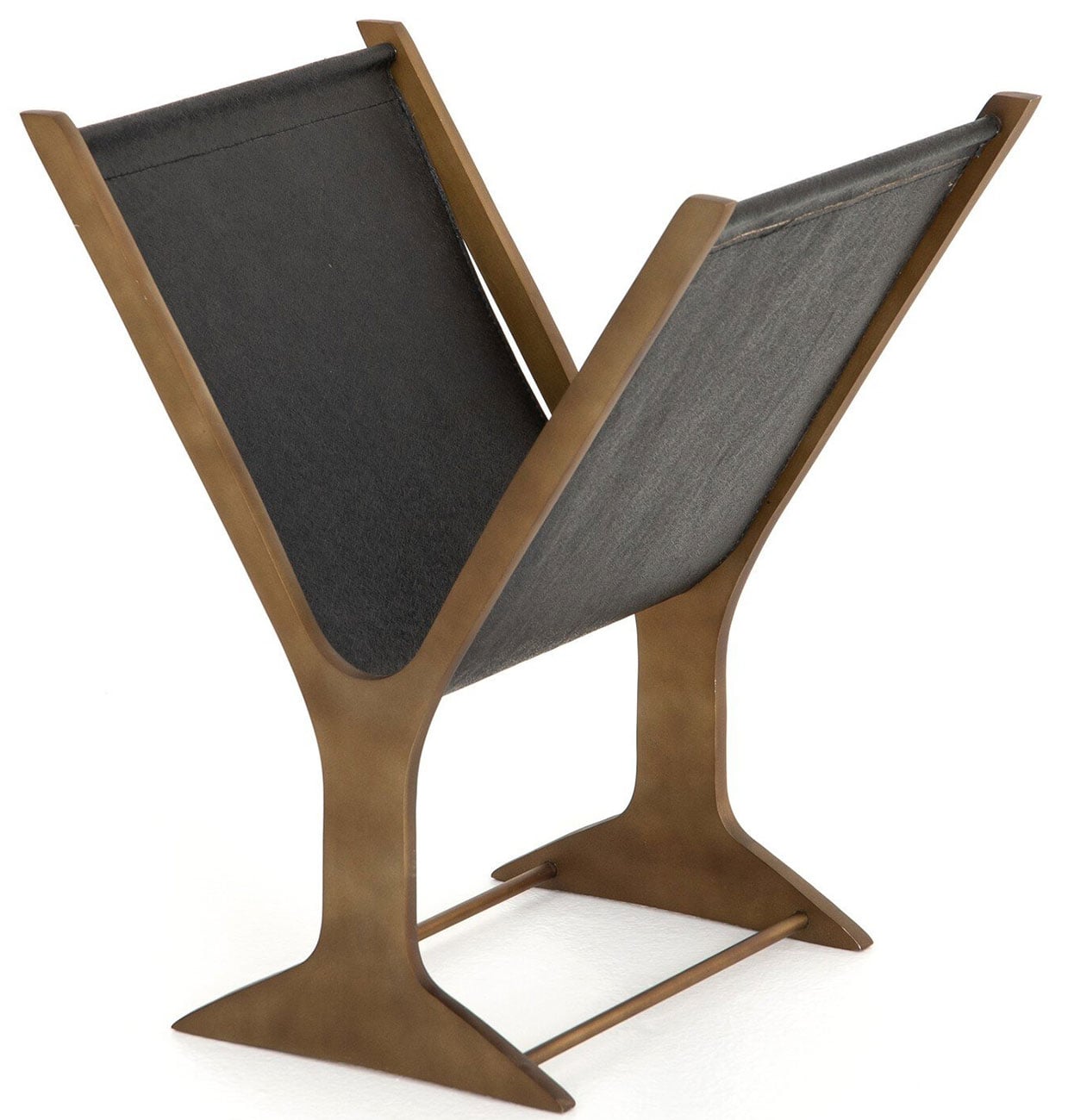 Fely Rustic Lodge Brown Aluminum Frame Black Faux Leather Magazine Rack