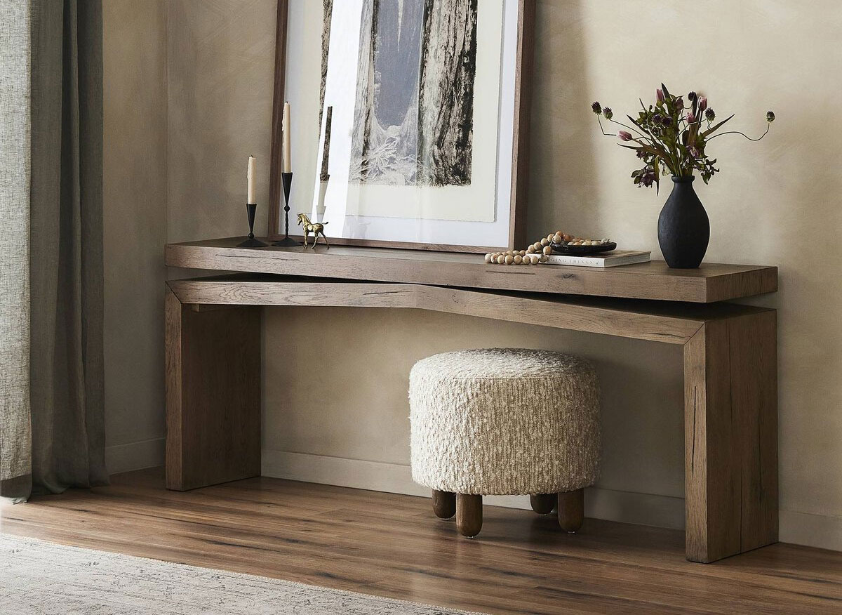 ★Risha★ Four Hands Matthes Console Table in Rustic Grey Veneer | Abt