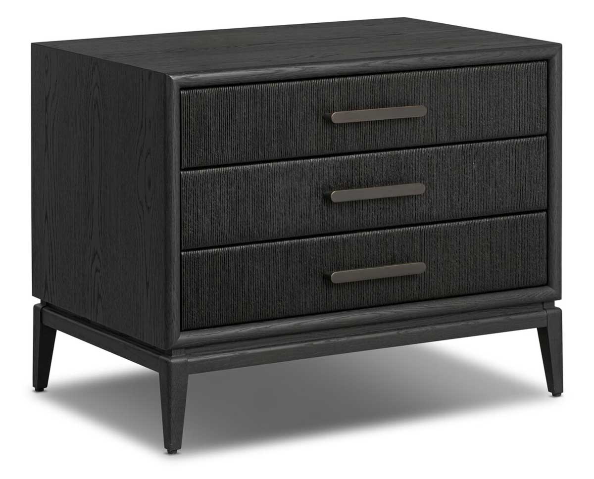Four Hands Rosenell Nightstand with 3 Drawers in Black Oak Veneer